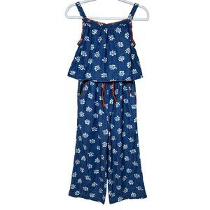 Boden Jumpsuit Chambray Floral Print‎ Wide Leg Girls 9-10Y